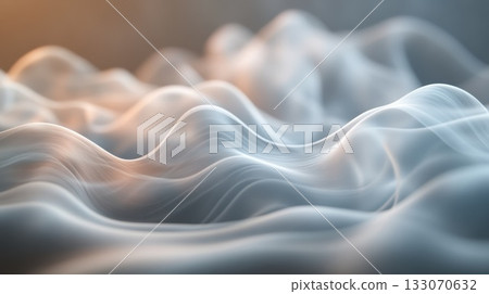 Waves of translucent smoke undulate softly in a dimly lit space, creating a serene and calming atmosphere in the early evening hours 133070632