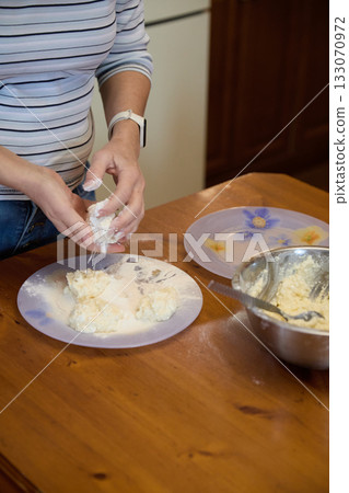 Baking: Cheesecakes in Rustic Kitchen Scene 133070972