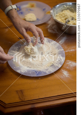 Baking: Cheesecakes in Rustic Kitchen Scene 133070987