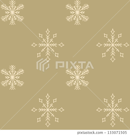 Minimal beige pattern with elegant snowflakes on a warm background. Hand drawn vector design representing eco winter wrapping, holiday style and simplicity 133071505