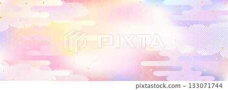 A Japanese-style background illustration combining sky gradation and traditional Japanese patterns 133071744