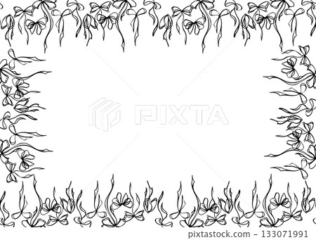 Playful ribbon loops outlining rectangle shape with copy space. Vector border frame illustration hand drawn in ink and pen. Wedding invitation or menu, Valentine card, celebration stationery. 133071991
