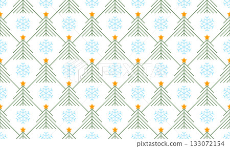Seamless vector linear geometric winter Christmas tree and blue snowflakes pattern on white. Gray line, golden star art deco background. Spruces and blue snow flakes design wrapping paper Seamless vector linear geometric winter Christmas tree and blue snowflakes pattern on white. Gray line, golden star art deco background. Spruces and blue snow flakes design wrapping paper 133072154