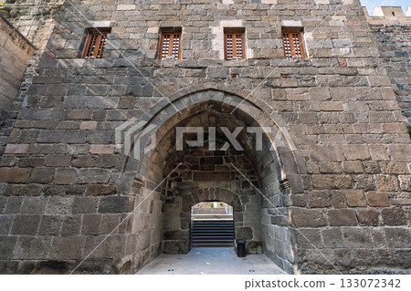 Kayseri Castle: Historic Stone Wall with Arched Entrance and Windows, Kayseri, Turkey Kayseri Castle: Historic Stone Wall with Arched Entrance and Windows, Kayseri, Turkey 133072342