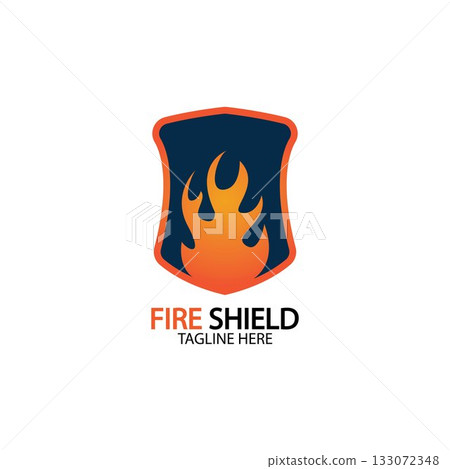 Fire shield logo design element. Fire warning sign shield. Fire flame vector illustration Fire shield logo design element. Fire warning sign shield. Fire flame vector illustration 133072348