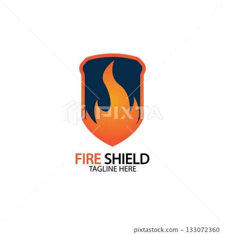 Fire shield logo design element. Fire warning sign shield. Fire flame vector illustration 133072360
