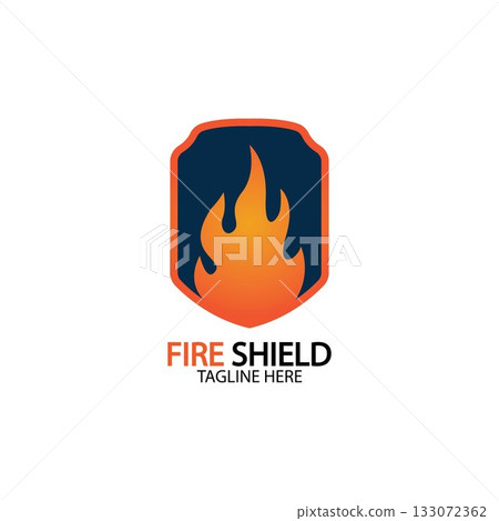 Fire shield logo design element. Fire warning sign shield. Fire flame vector illustration 133072362