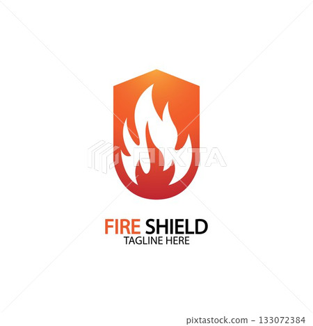 Fire shield logo design element. Fire warning sign shield. Fire flame vector illustration Fire shield logo design element. Fire warning sign shield. Fire flame vector illustration 133072384