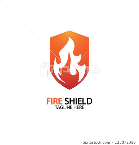 Fire shield logo design element. Fire warning sign shield. Fire flame vector illustration 133072386