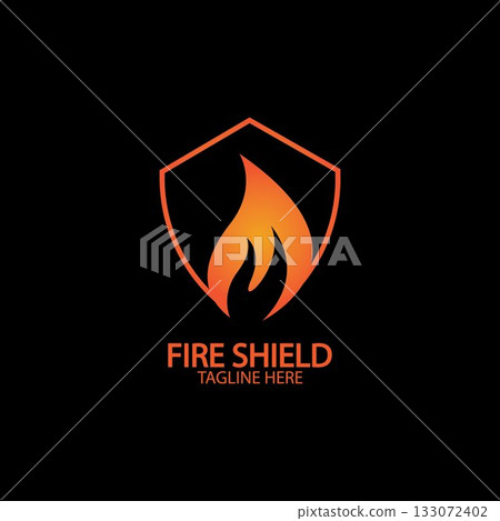 Fire shield logo design element. Fire warning sign shield. Fire flame vector illustration 133072402