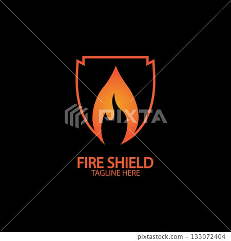 Fire shield logo design element. Fire warning sign shield. Fire flame vector illustration 133072404
