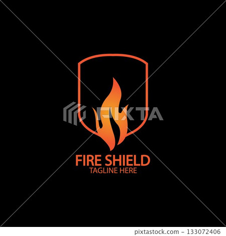 Fire shield logo design element. Fire warning sign shield. Fire flame vector illustration 133072406