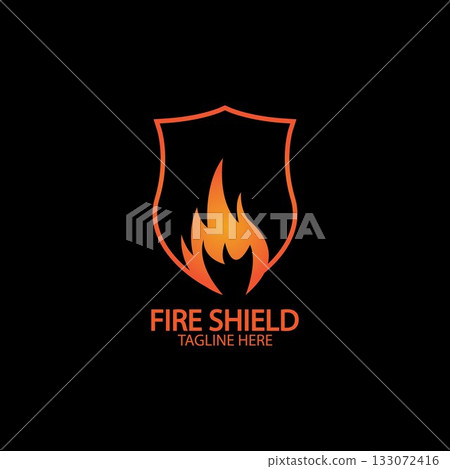 Fire shield logo design element. Fire warning sign shield. Fire flame vector illustration 133072416