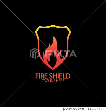 Fire shield logo design element. Fire warning sign shield. Fire flame vector illustration 133072430