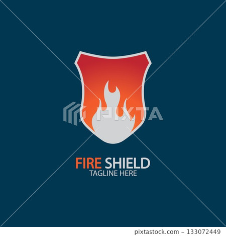 Fire shield logo design element. Fire warning sign shield. Fire flame vector illustration 133072449