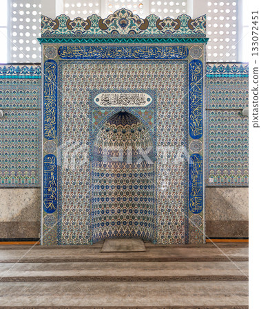 Eski Sanayi Camii Mosque Interior Mihrab with Calligraphy and Tilework, Kayseri, Turkey 133072451