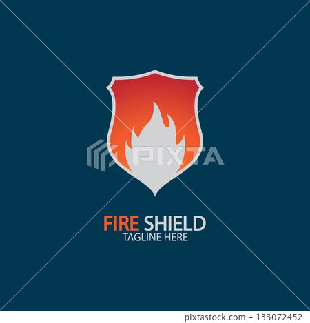 Fire shield logo design element. Fire warning sign shield. Fire flame vector illustration Fire shield logo design element. Fire warning sign shield. Fire flame vector illustration 133072452