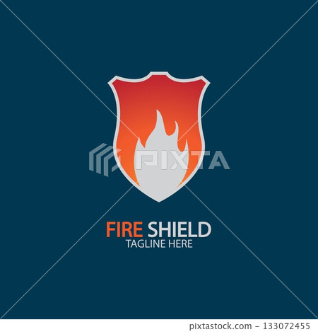 Fire shield logo design element. Fire warning sign shield. Fire flame vector illustration 133072455