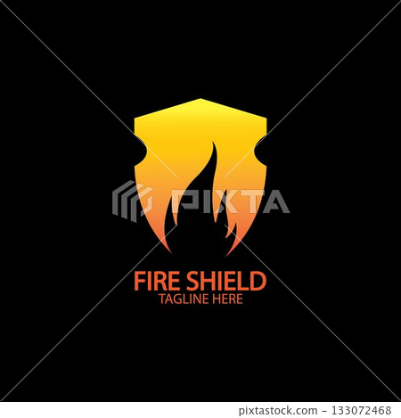 Fire shield logo design element. Fire warning sign shield. Fire flame vector illustration 133072468