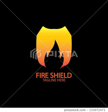 Fire shield logo design element. Fire warning sign shield. Fire flame vector illustration 133072471