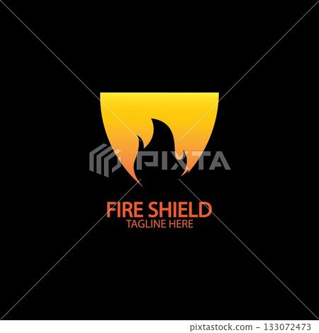 Fire shield logo design element. Fire warning sign shield. Fire flame vector illustration 133072473