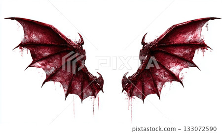 Crimson wings, stained with mystery, spread wide against a pristine white canvas. Each feather whispers tales of courage, strength and adventure into the sky. 133072590