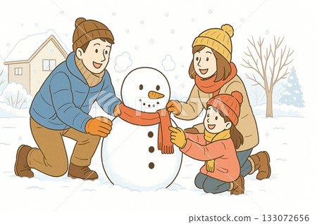 Parents and children making a snowman Parents and children making a snowman 133072656