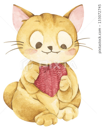 Cute cat in love on valentine day. Watercolor illustration. 133072745