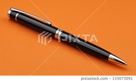 Captivating elegance meets writing mastery: A sleek black and silver pen exudes sophistication. Perfect for refined notes, it symbolizes precision and timeless style. 133073091