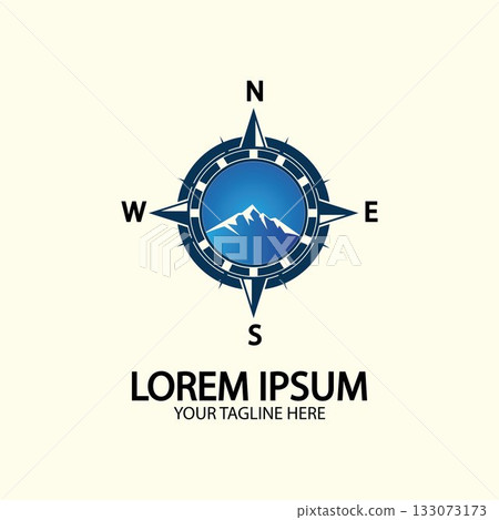 Compass with mountain for logo design illustrator  exploration icon  hiking tool. 133073173