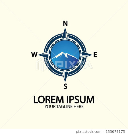 Compass with mountain for logo design illustrator  exploration icon  hiking tool. 133073175