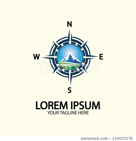 Compass with mountain for logo design illustrator exploration icon hiking tool. Compass with mountain for logo design illustrator exploration icon hiking tool. 133073176