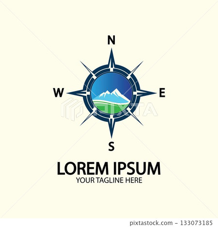 Compass with mountain for logo design illustrator exploration icon hiking tool. Compass with mountain for logo design illustrator exploration icon hiking tool. 133073185