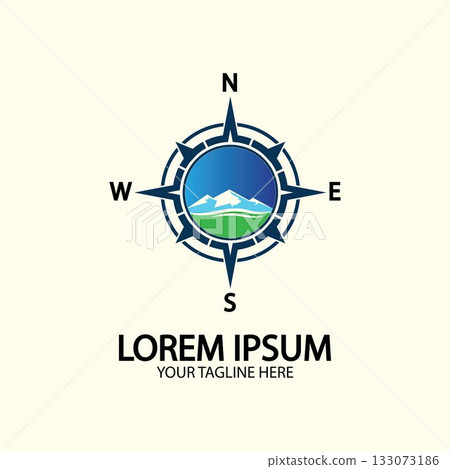 Compass with mountain for logo design illustrator exploration icon hiking tool. Compass with mountain for logo design illustrator exploration icon hiking tool. 133073186
