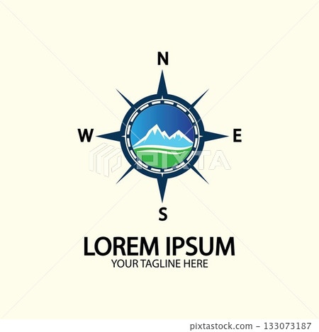 Compass with mountain for logo design illustrator  exploration icon  hiking tool. 133073187