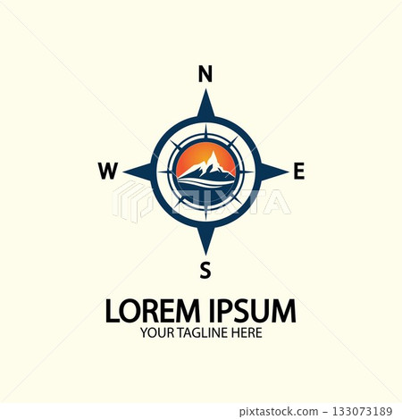 Compass with mountain for logo design illustrator  exploration icon  hiking tool. 133073189