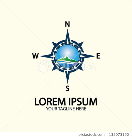 Compass with mountain for logo design illustrator exploration icon hiking tool. Compass with mountain for logo design illustrator exploration icon hiking tool. 133073190