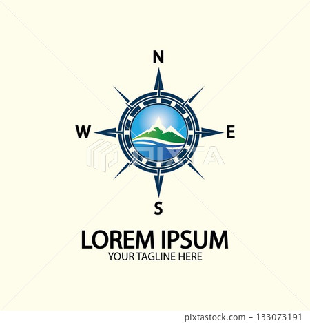 Compass with mountain for logo design illustrator  exploration icon  hiking tool. 133073191
