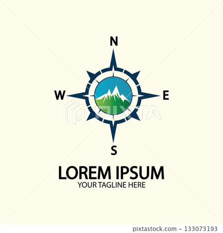 Compass with mountain for logo design illustrator exploration icon hiking tool. Compass with mountain for logo design illustrator exploration icon hiking tool. 133073193