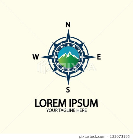 Compass with mountain for logo design illustrator exploration icon hiking tool. Compass with mountain for logo design illustrator exploration icon hiking tool. 133073195