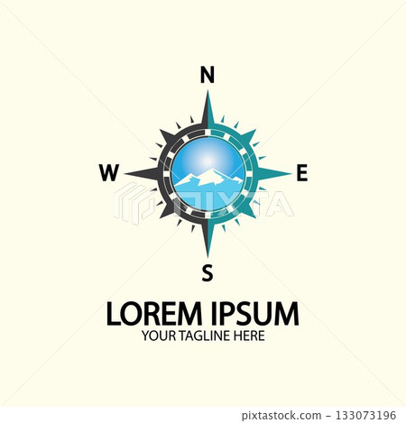 Compass with mountain for logo design illustrator  exploration icon  hiking tool. 133073196