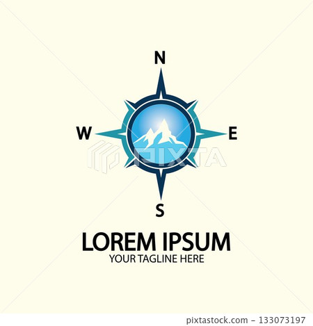 Compass with mountain for logo design illustrator  exploration icon  hiking tool. 133073197