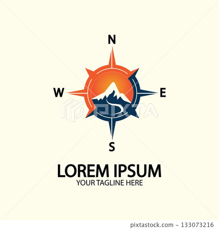 Compass with mountain for logo design illustrator exploration icon hiking tool. Compass with mountain for logo design illustrator exploration icon hiking tool. 133073216