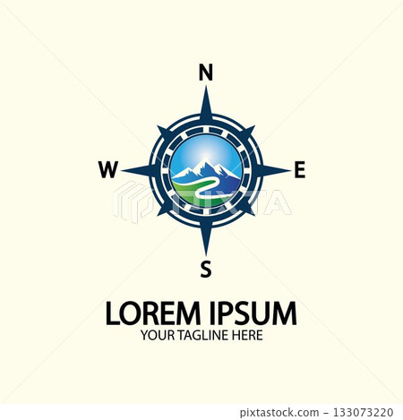 Compass with mountain for logo design illustrator exploration icon hiking tool. Compass with mountain for logo design illustrator exploration icon hiking tool. 133073220