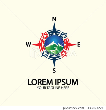 Compass with mountain for logo design illustrator  exploration icon  hiking tool. 133073221