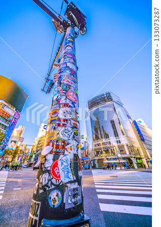日本東京城市景觀－用貼紙記錄你的旅行回憶…沐浴在晨光中的十字路口，交通號誌上的貼紙等等… 133073287