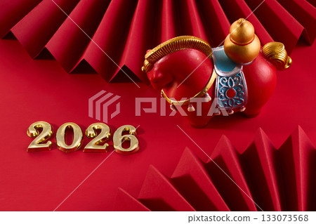 Lunar New Year 2026. New Year background. Red Decorative Horse with 2026 Lunar New Year 2026. New Year background. Red Decorative Horse with 2026 133073568