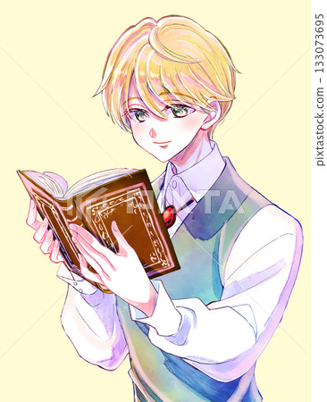 一位出身貴族的男孩正在讀書,面帶微笑,金髮碧眼 一位出身貴族的男孩正在讀書,面帶微笑,金髮碧眼 133073695