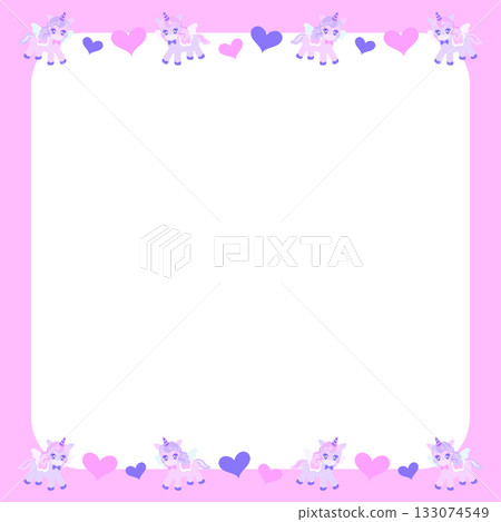 Cute unicorn square frame pink transparent 133074549