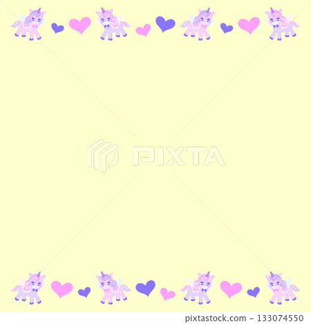 可愛的獨角獸方形邊框背景(黃色) 可愛的獨角獸方形邊框背景(黃色) 133074550